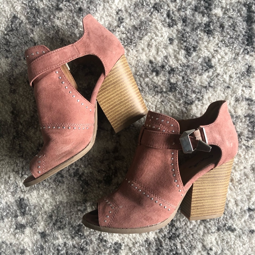 Pink Studded Suede Booties